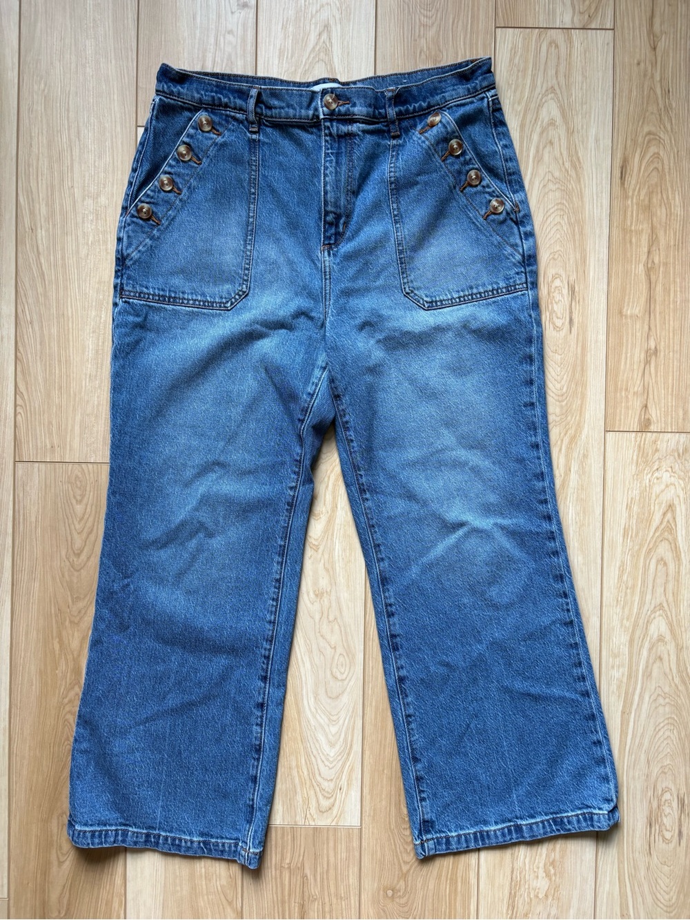 LOFT Sailor High-Rise Wide Leg Button-Pocket Blue Denim Jeans 31/12